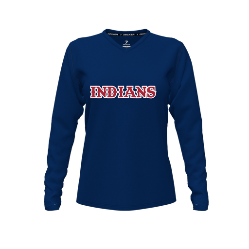 [CUS-DFW-TEES-CMF-VNK-LSL-NVY-FYXS-LOGO3] Decker Comfort T-Shirt (Female Youth XS, Navy, V Neck, Logo 3, Long Sleeve)