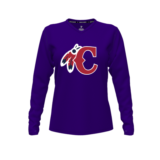 [FTLVCFPP-FYXS-LOGO1] Decker Comfort T-Shirt (Female Youth XS, Purple, V Neck, Logo 1, Long Sleeve)
